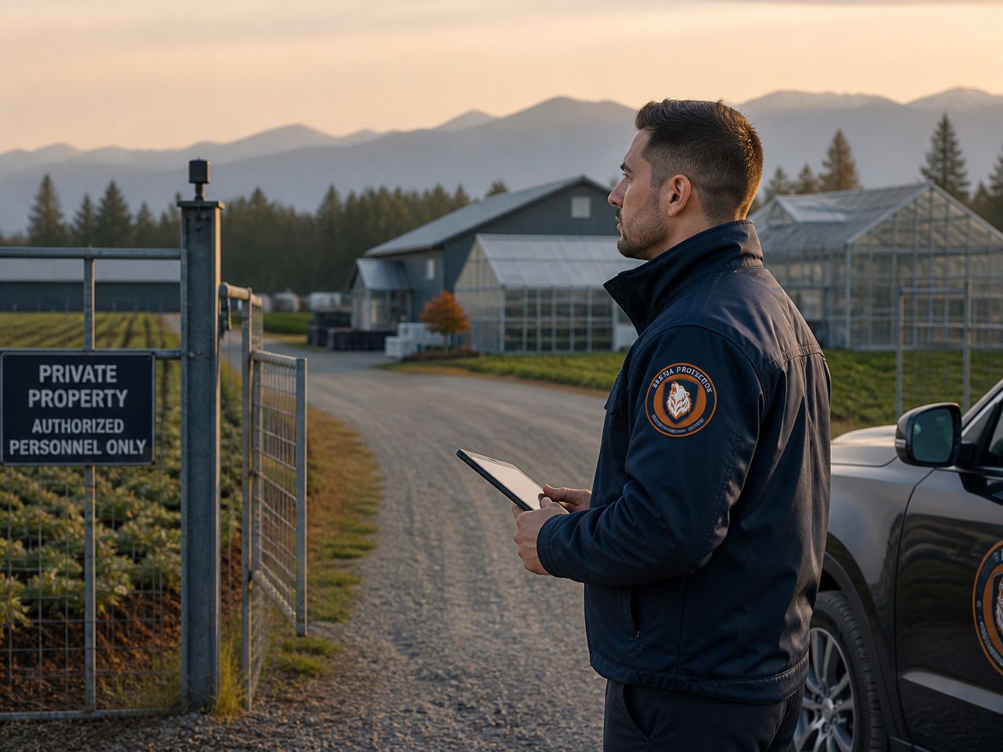 Agricultural property entrance and equipment area in British Columbia